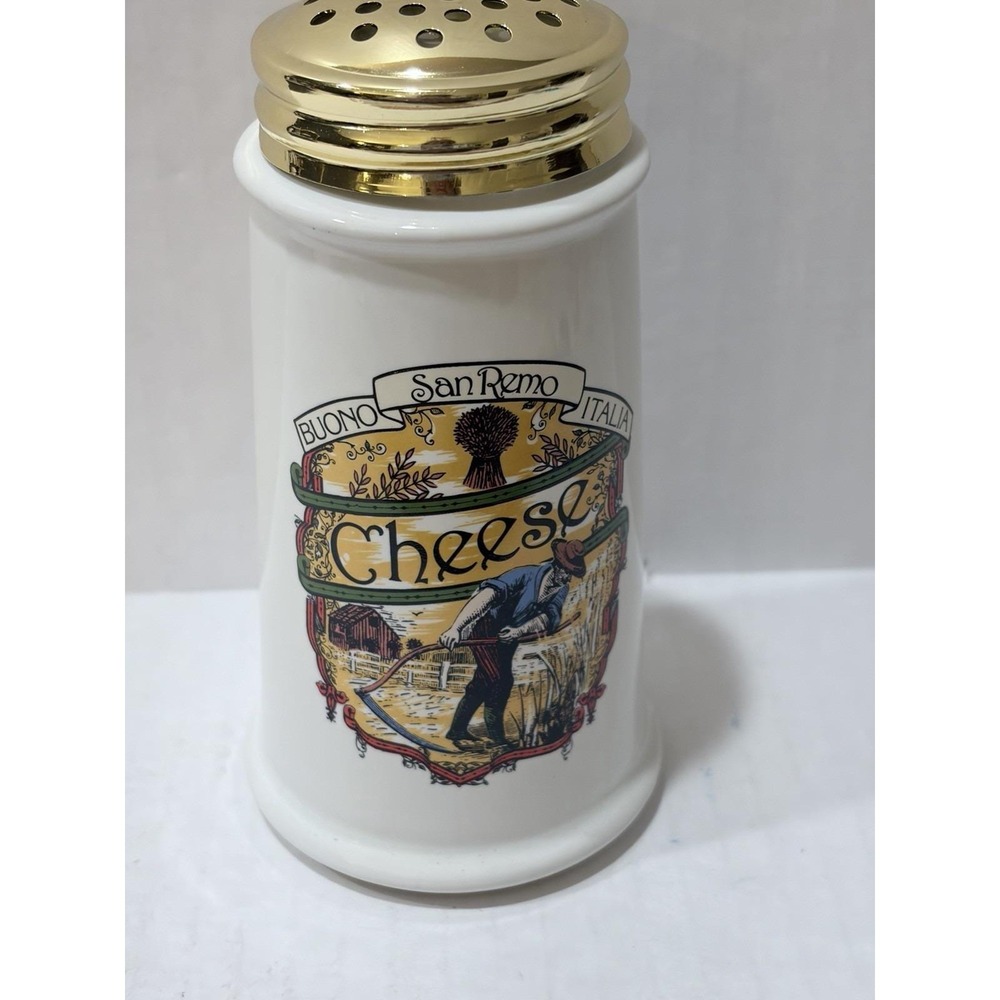 Vintage Himark San Remo Italia Ceramic Cheese Shaker Gold Metal Lid Rare